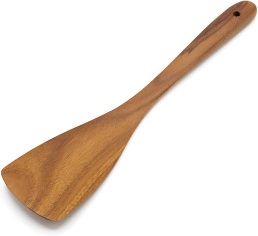 FAAY Teak Wooden Turner, Saute Paddle, Spatula, Compact - XL Size, Healthy and High Moist Resistance for Non Stick Cookware (12 Inch Flat Edge Spatula) by FAAY