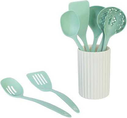 Glad Kitchen Utensils Set, 8pcs - Nonstick Cooking Tools with Utensil Holder - Nylon Spoon, Ladle, Skimmer, Spaghetti Server, and Turner Spatula Set - Dishwasher Safe, Teal Green - Image 3