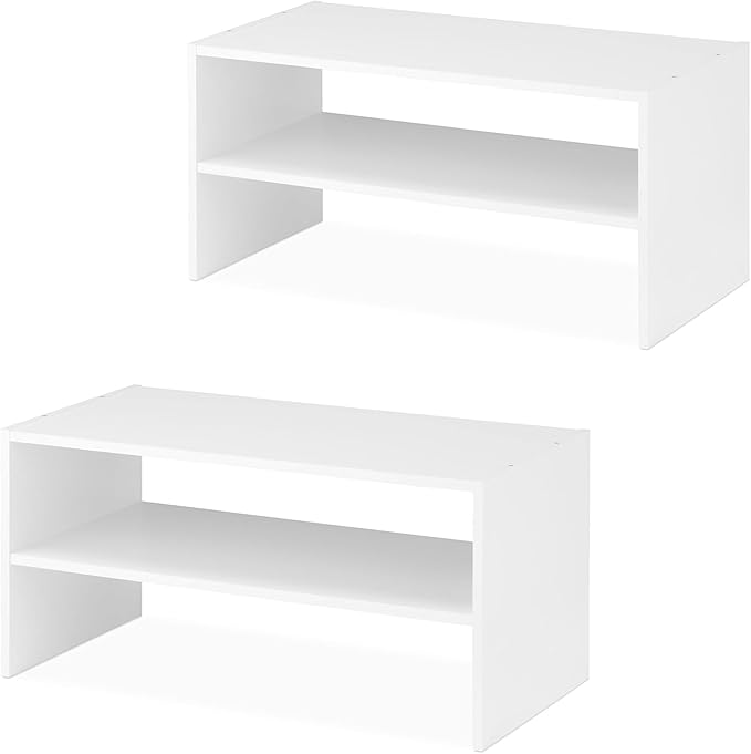 Whitmor Wood Stackable 2-Shelf Shoe Rack, White, 24 inches，2 Pack by Whitmor