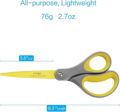 LIVINGO 8" 2 Pack Scissors, Titanium Coated Sharp Stainless Steel Non-stick Scissors All Purpose, Comfort Grip Handles Shears for Office Home Supplies Crafting DIY Cutting Tape Adhesive General Use - Image 2