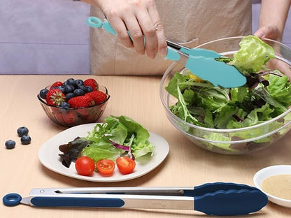 HOTEC Premium Stainless Steel Locking Kitchen Tongs with Silicon Tips, Set of 3-7", 9" and 12" (Gradient Blue) - Image 9