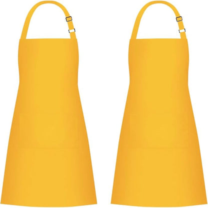 Jubatus 2 Pack Bib Aprons with 2 Pockets Cooking Chef Kitchen Apron for Women Men, Yellow by Jubatus