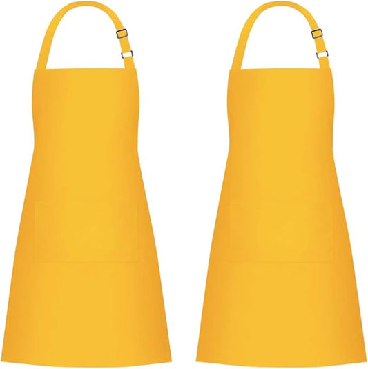 Jubatus 2 Pack Bib Aprons with 2 Pockets Cooking Chef Kitchen Apron for Women Men, Yellow by Jubatus