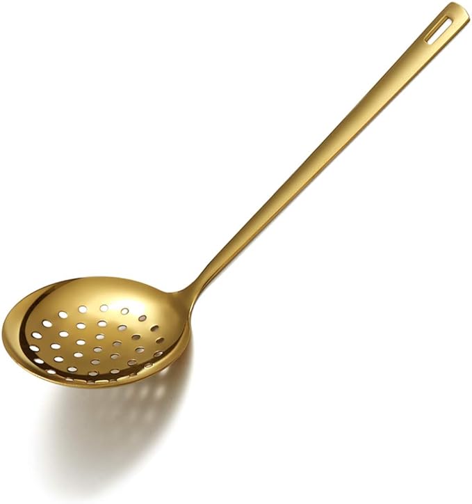 Gold Skimmer, Berglander Metal Strainer With Titanium Gold Plating, Kitchen Cooking Skimmers For Non-Stick Cookware, Dishwasher Safe, Easy to Clean by Berglander