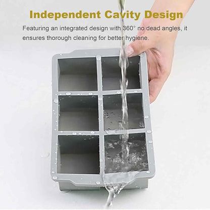 Large Ice Cube Trays for Whiskey, silicone ice cube trays with lid, Enhanced Stability with Built-in Steel Ring, 2inch Huge Cubed ice cube molds, Stackable, Easy Release, Dishwasher Safe(2Pack,Gray)
