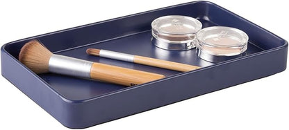mDesign Modern Decorative Metal Guest Hand Towel Tray Holder Organizer for Disposable Paper Napkins, Jewelry, Makeup - Bathroom Vanity Sink Counter Organization - Unity Collection - Matte Navy Blue