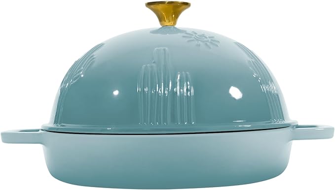Flavehc Cast Iron Bread Oven With Cloche Lid for Baking - Blue Enameled Dutch Oven With Dome Lid for Sourdough - 5 qt - Image 3