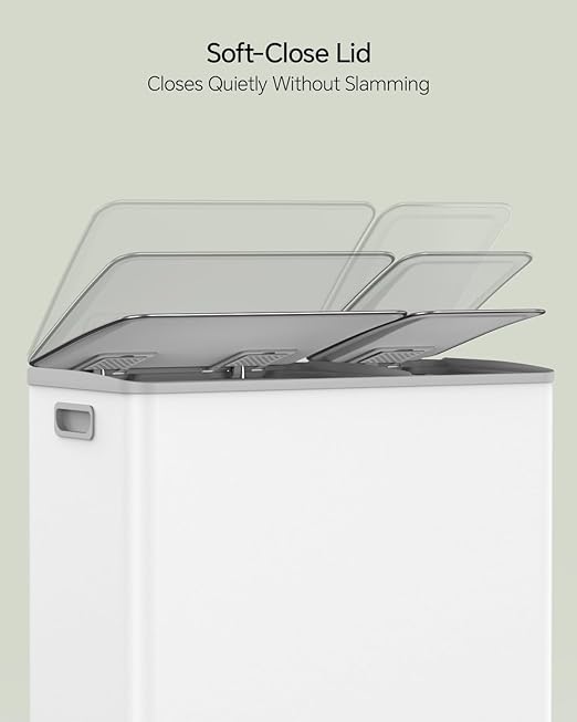 Lovewind Dual Trash and Recycling Bins for Kitchen, 13+6 Gallon Stainless Steel Garbage and Recycle Bin Combo for Large Families, Dual Trash Can with Soft Close Lid & Magnetic Stickers, White - Image 5
