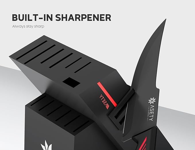 Knife Set - 15 PCS Kitchen Knife Set with Built-in Knife Sharpener Block - Stainless Steel Knife Block Set - Dishwasher Safe, Elegant Box for Men Women, Mothers Day, Red - Image 3