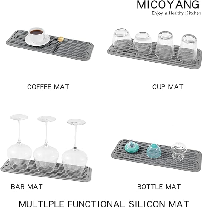 MicoYang Silicone Dish Drying Mat for Multiple Usage,Easy clean,Eco-friendly,Heat-resistant Silicone Mat for Kitchen Counter,Sink,Bar,Bottle,or Cup Grey M 17 inches x 6 inches - Image 4