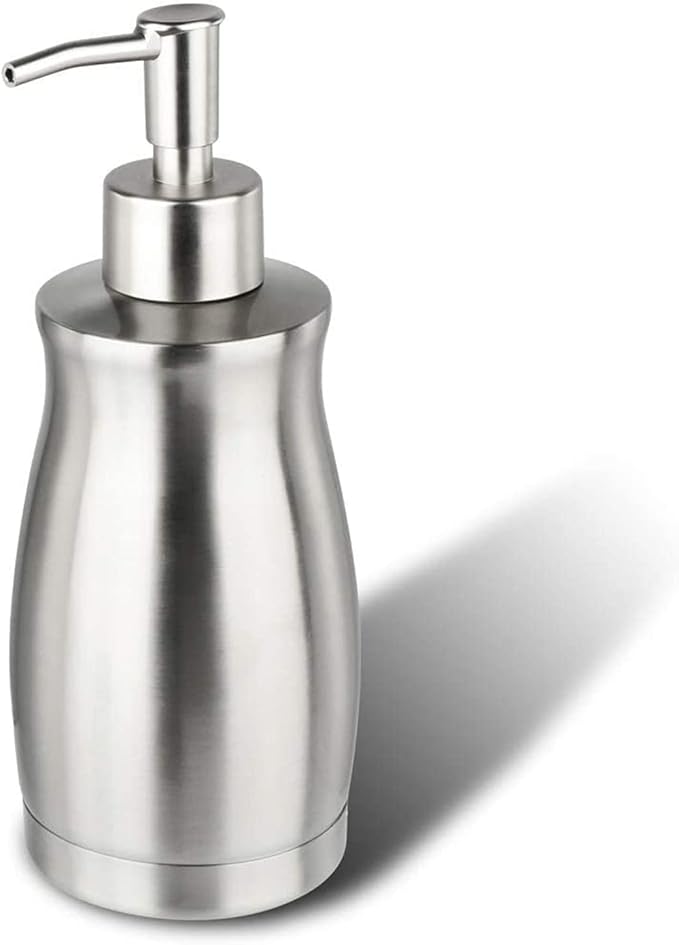 Soap Dispenser Stainless Steel - Brushed Nickel Pump Dispenser Bottle Refillable Liquid Hand Dish Soap Dispenser for Bathroom, Kitchen, Countertop, Silver (13.5 Oz / 400ML) by GLUBEE