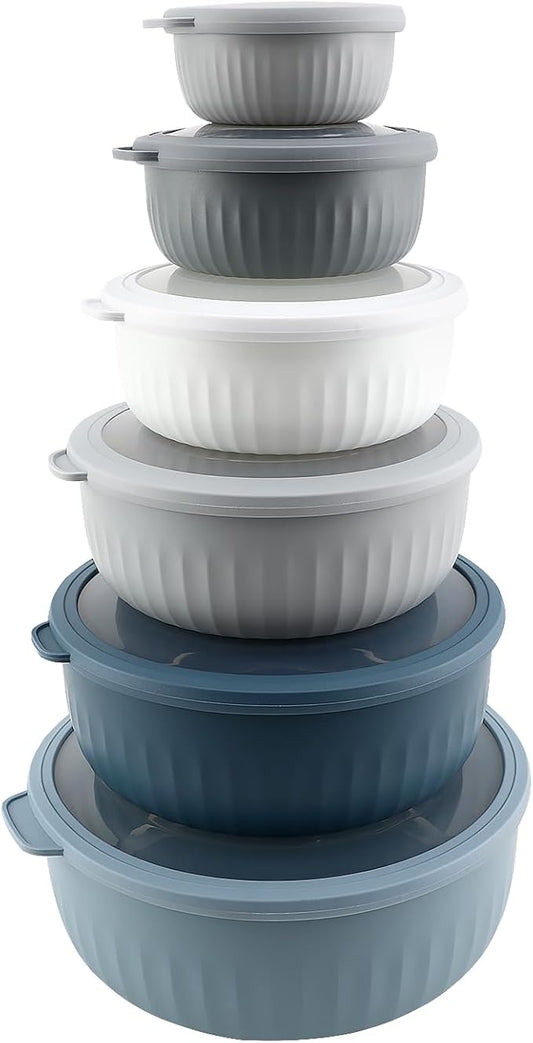 COOK WITH COLOR Prep Bowls with Lids- Wide and Deep Nesting Plastic Small Mixing Bowl Set with Lids, 12 Piece Set - Wide Bowls, Blue/Grey by CookwithColor