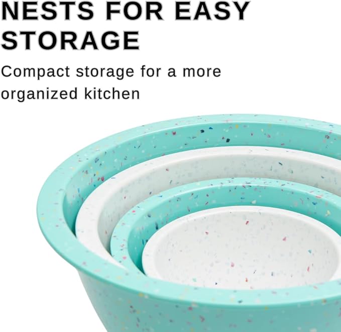 bzyoo Confetti Nesting Mixing Bowls Set - 4-Piece Colorful Kitchen Bowls (18oz, 1.25QT, 2.5QT, 4QT) - BPA-Free, Dishwasher Safe, Space-Saving Design Eggshell Color - Image 2