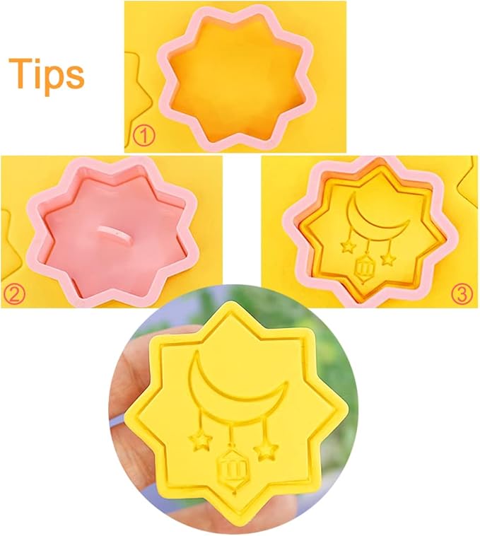 8 Pcs Cookie Cutters Set 3D Holiday Cookie Cutters for Party Baking Decoration (Eid Mubarak)