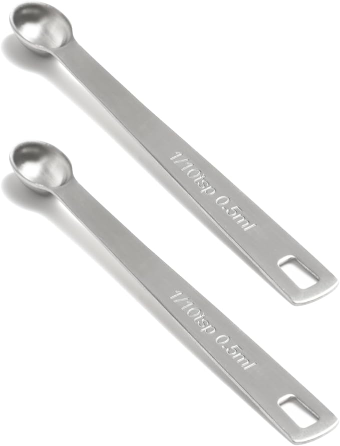 2PCS 1/10 Teaspoon(1/10tsp, 0.5ml) Single Tiny Measuring Spoon, Small Individual Stainless Steel Measure Spoons Only by BERYLER