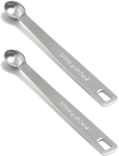 2PCS 1/10 Teaspoon(1/10tsp, 0.5ml) Single Tiny Measuring Spoon, Small Individual Stainless Steel Measure Spoons Only by BERYLER