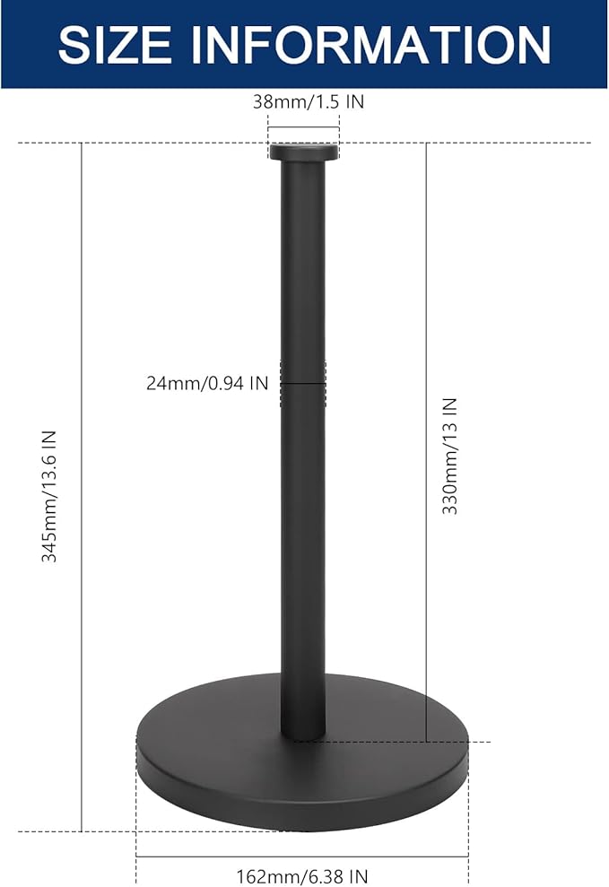 NearMoon Standing Paper Towel Holder, Kitchen Paper Towel Tissue Holder- for Bathroom Countertop, Standard or Jumbo-Sized Roll Paper (with Stainless Steel Base, Matte Black) - Image 2