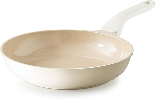 PRICUSIS Nonstick Ceramic Frying Pan, 8/10 Inch Skillet with Stay Cool Handle, Fully Coated, Induction Compatible & Oven Safe, 100% Dishwasher Safe, PTFE PFAS & PFOA Free（10 Inch, Coconut White）