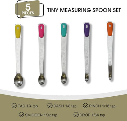 2Pack Mini Measuring Spoons Set, Tiny Stainless Steel Measure Teaspoons with Silicone Handle, Suitable for Small Amount of Dry or Liquid Ingredients (1/64, 1/32, 1/16, 1/8, 1/4 tsp) - Image 2