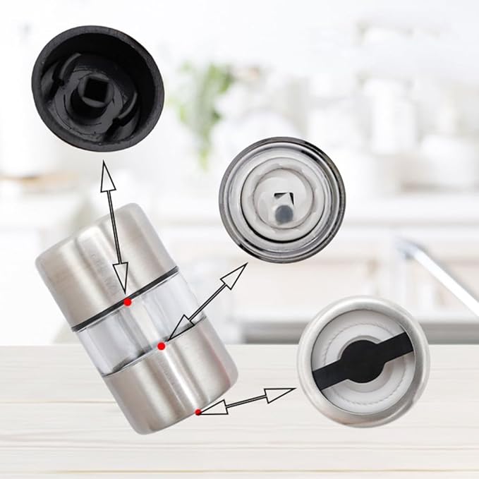 FGDTREE Portable Stainless Steel Salt and Pepper Grinder Mini Grinding Mechanism Kitchen Tool Seasoning Grinder for Cooking Use，Mini Salt and Pepper Grinder Set, Small, White