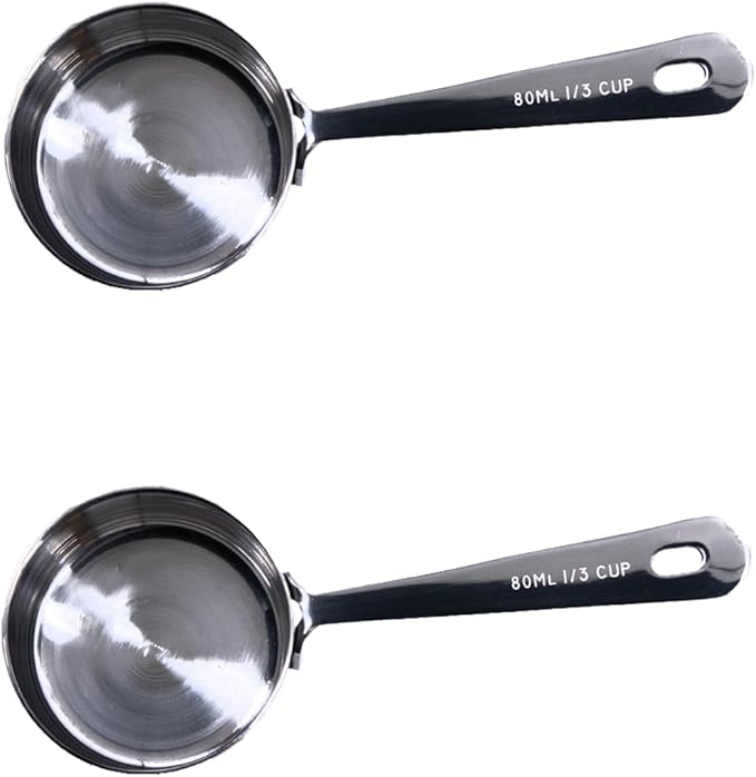 Honey Bear Kitchen 1/3 Cup 80 ml Leave-in Measuring Scoop Cups, Polished Stainless Steel (Set of 2) - Image 3