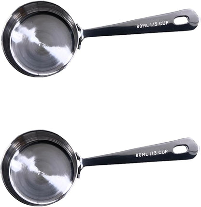 Honey Bear Kitchen 1/3 Cup 80 ml Leave-in Measuring Scoop Cups, Polished Stainless Steel (Set of 2) - Image 3