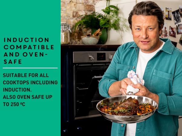 T-Fal x Jamie Oliver Stainless Steel Fry Pan 9.5-Inch, Induction Compatible, Oven Safe up to 500°F, Chef's Stainless Steel Skillet, Frying Pan, Silver - Image 7