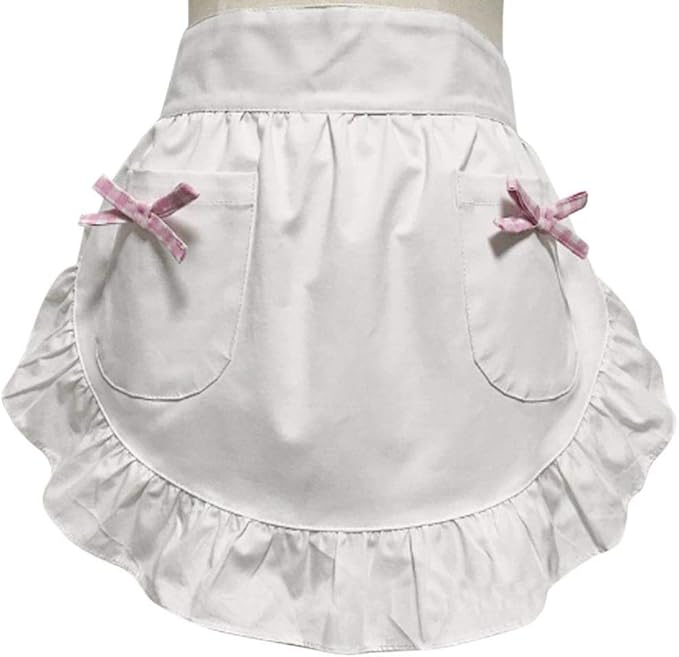 CRB Fashion Waist Apron Kitchen Cooking Restaurant Cotton Bistro Half Aprons with Pockets For Woman