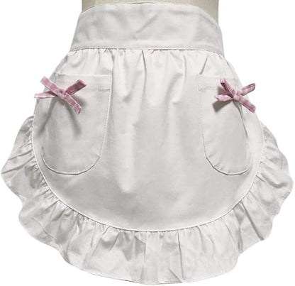 CRB Fashion Waist Apron Kitchen Cooking Restaurant Cotton Bistro Half Aprons with Pockets For Woman
