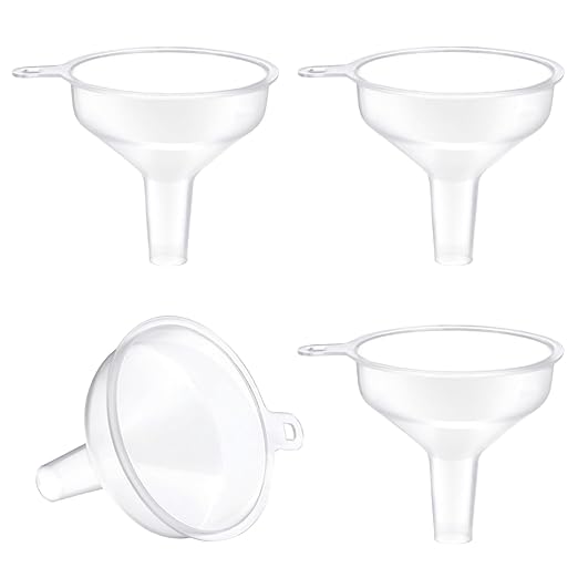 Small Funnel 4 Pack Food Grade Water Bottle Funnel for Powder, Liquids, Suitable for Kitchen Juice Lab Skin Care Lotion Essential Oils