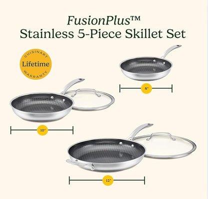 Cuisinart FusionPlus Hybrid Stainless Steel Cookware Set, 5-Piece Skillet Cooking Set with PFAS-Free PURELYSEAR CeramicT echnology, Scratch Proof, Cool Grip Handles, Dishwasher Safe