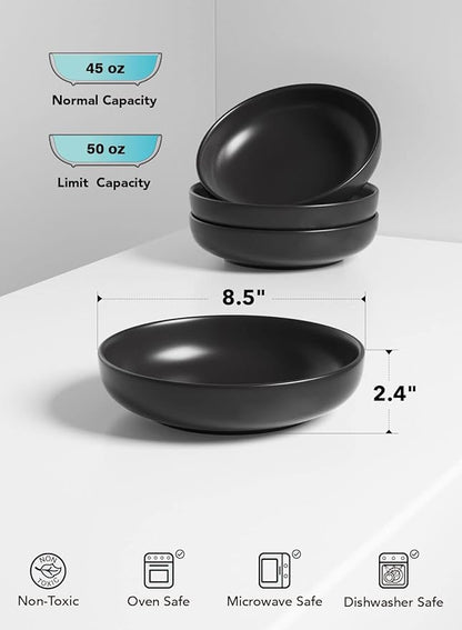 LE TAUCI Pasta Bowls 45 oz, Salad Bowls Set for Serving Soup, Pasta, Noodle, Dinner, Large Kitchen Bowl Plates, Microwave Safe - 8.5 Inch, Set of 4, Matte Black - Image 5