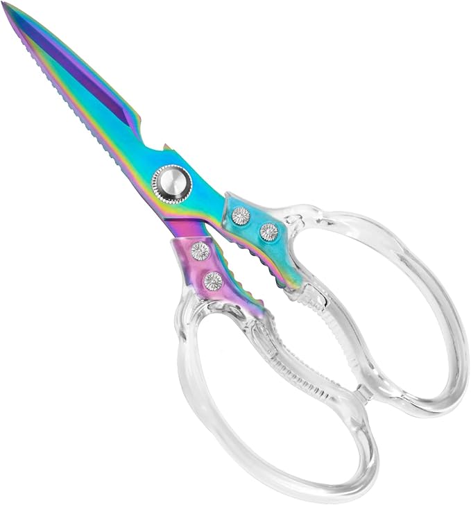 CGBE Kitchen Scissors, Multi-Purpose Kitchen Shears, Heavy Duty Food Scissors for Chicken, Poultry, Fish, Meat & Herbs with Non-Slip Grips (Transparent Colorful) by CGBE
