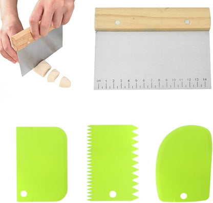 4 PCS Bench Scraper, Scraper Food Tool,Dough Scraper and Pastry Cutter With Scale,Food Chopper Baking Supplies Kitchen Gadgets (Brown) by MocareHeath