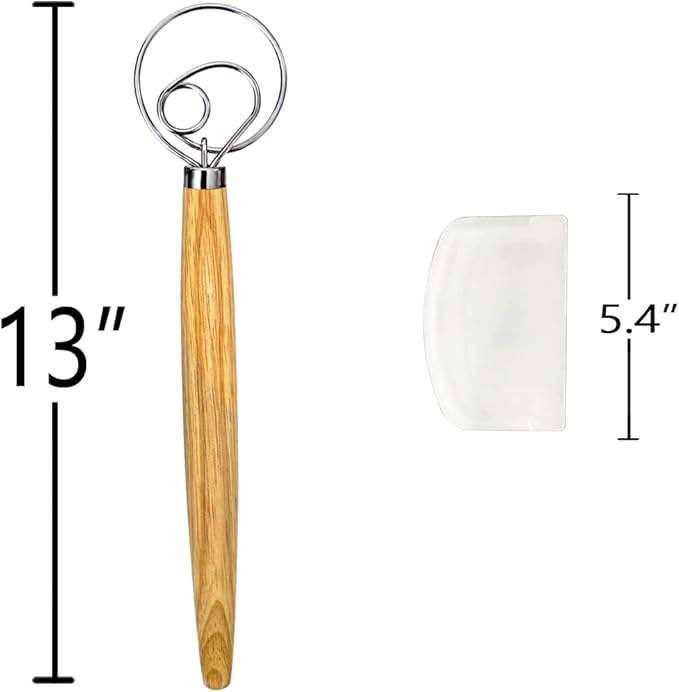 Danish Dough Whisk, Sourdough Tools For Bread Mixer, Dutch Style Bread Whisk For Sourdough Cooking Kitchen with Stainless Steel Danish Sourdough Whisks Bread Mixer 13" and Dough Scraper - Image 7