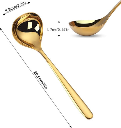 Comicfs 2 Pack Gold Gravy Ladle, SUS 304 Stainless Steel Soup Ladle, Small Soup Ladle, Sauce Ladles, Small Serving Ladles for Stirring, Mirror finished Soup Spoon and Dishwasher Safe 8-Inch (Gold) - Image 2