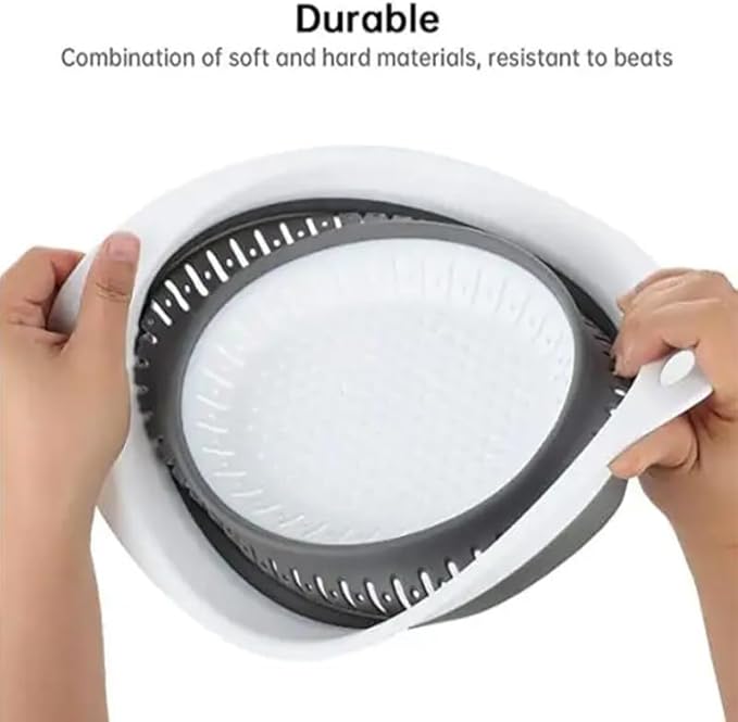 Collapsible Colander Set, Square Round Triangles Silicone Kitchen Strainer Perfect for Draining Pasta Vegetable fruit 2 PCS (Gray&Blue, 12"L x 9.5"W x 2.3"H) - Image 4