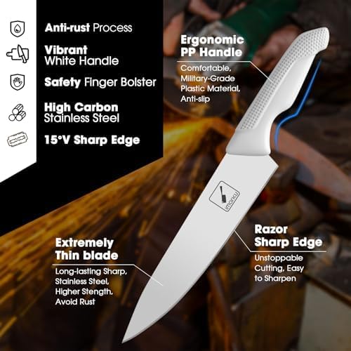 imarku® 14-Piece Kitchen Knife Set with Block and Sharpener, Professional Stainless Steel with Non-Slip Ergonomic Handle, Dishwasher Safe, Home Essential, Gray-White - Image 4