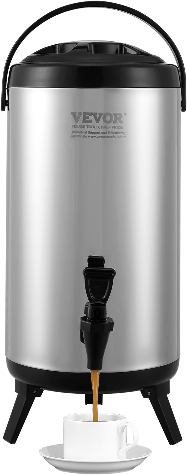 VEVOR Stainless Steel Insulated Beverage Dispenser, 2.4 Gallon 9.2 Liter, Thermal Hot and Cold Drink Server Dispenser with Spigot Handle, Food-grade for Hot Tea Coffee Water Restaurant Drink Shop by VEVOR