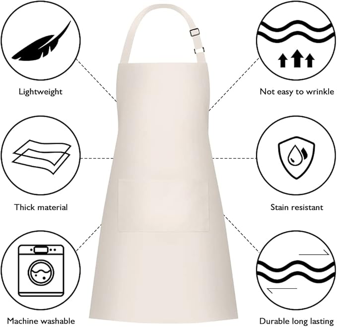 Jubatus 2 Pack 100% Cotton Aprons with 2 Pockets Cooking Chef Kitchen Adjustable Bib Apron for Women Men, Beige - Image 6