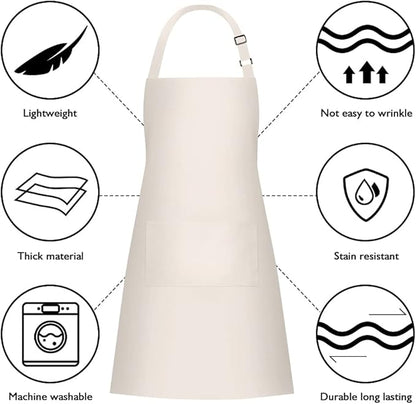 Jubatus 2 Pack 100% Cotton Aprons with 2 Pockets Cooking Chef Kitchen Adjustable Bib Apron for Women Men, Beige - Image 6
