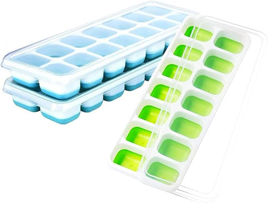 Ice Cube Trays 3 Pack, Silicone Easy-Release and Flexible 14-Ice Trays with Spill-Resistant Removable Lid, BPA Free, Durable and Dishwasher Safe by Amytor