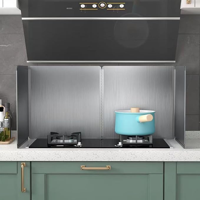 Grease Stove Splash Guard for Cooking | 2 Sided Kitchen Stove Splatter Guard Backsplash Back Splash Protector for Wall, Foldable Stainless Steel,15.7” X 15.7” X 15.7” Per Piece, 2 Pcs In Package by dttbgg