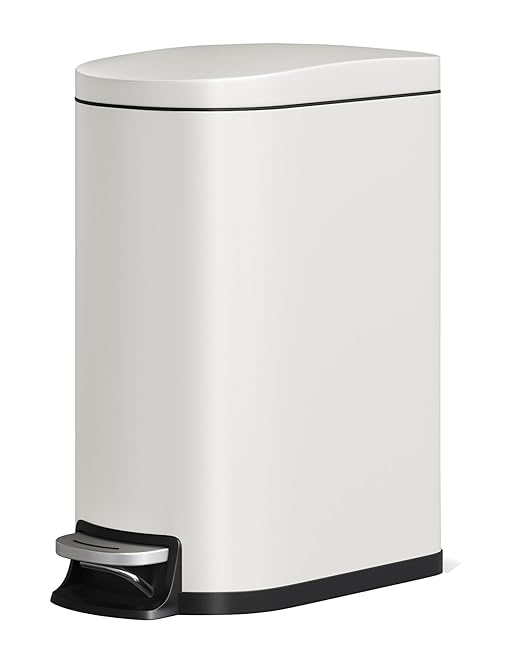 Garvee 13 gal / 50 L Metal Kitchen Trash Can with Lid, Slim Rustproof Garbage Can, Large Step-on Trash Bin with Inner Bucket, Rear Handle, Soft Close Lid, White by Garvee