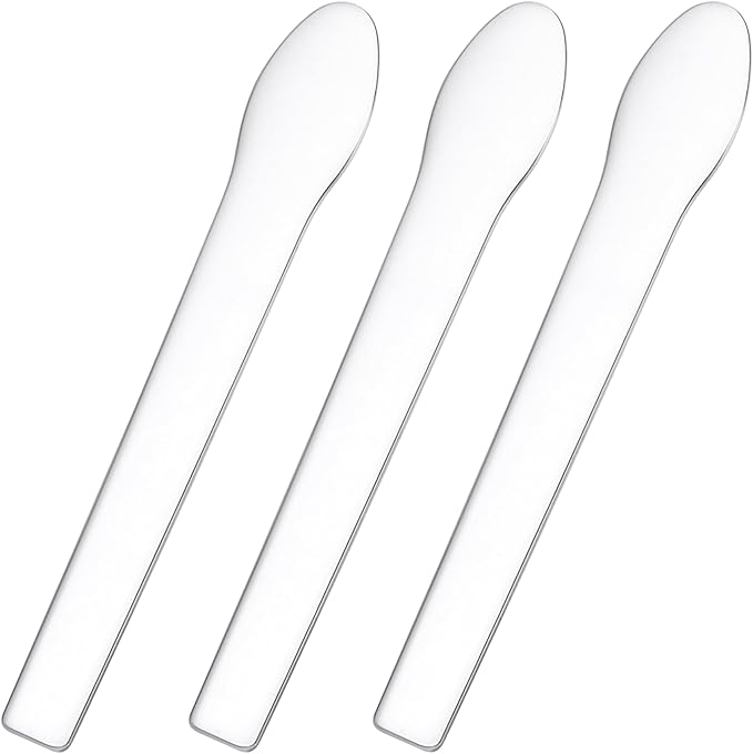 Pndeyo 3pcs Mini Stainless Steel Makeup Spatula, Silver Reusable Cosmetic Cream Spatulas Spoon, Skincare Scoop Applicator Facial Massage Beauty Tools for Mixing and - 2.73"×0.43"