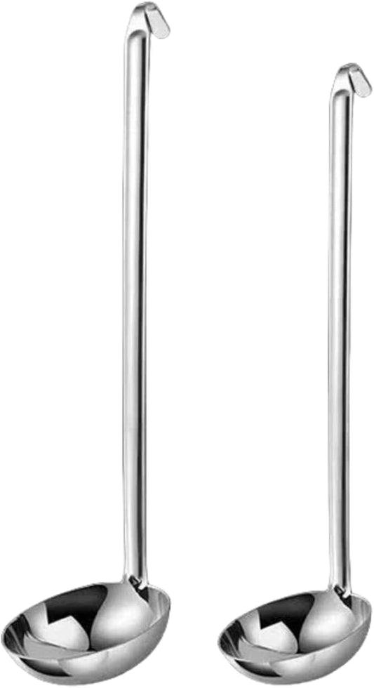 Stainless Steel Ladle 3 & 2-Ounce 2PC, Metal Kitchen Soup Ladle Spoon 12 inch & 10 inch Cooking Utensil. by Cyoufine
