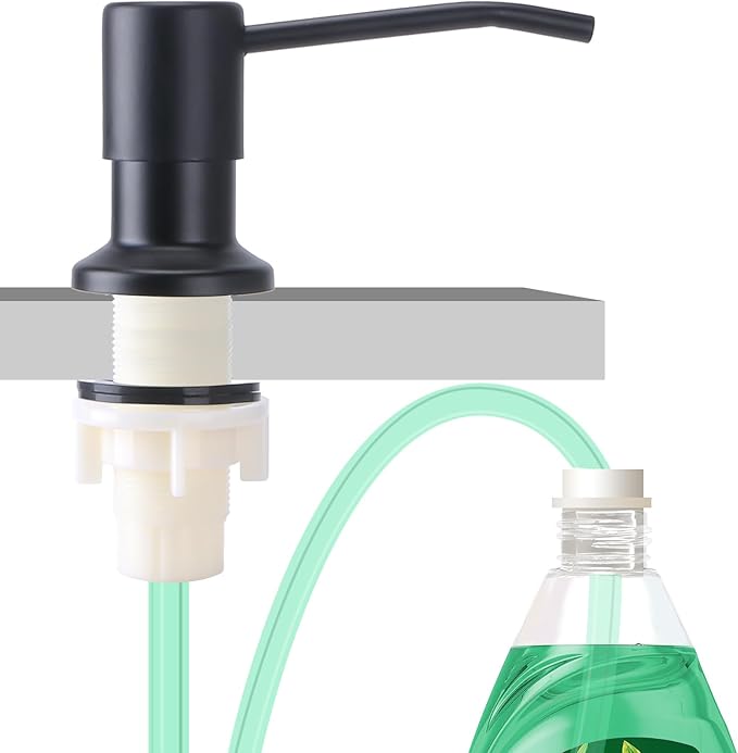 Soap Dispenser for Kitchen Sink, Built in Sink Soap Dispenser, Countertop Soap Dispenser Pump with 47" Extension Tube kit, No Need to Fill Little Bottle Again, Black by OHiHi