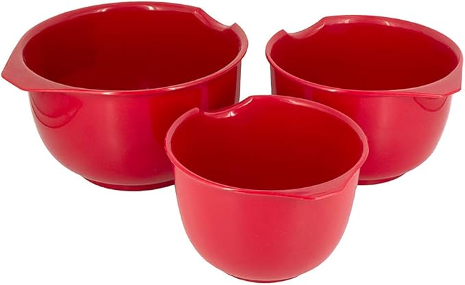 Glad Mixing Bowls with Pour Spout, Set of 3 | Nesting Design Saves Space | Non-Slip, BPA Free, Dishwasher Safe Plastic | Kitchen Cooking and Baking Supplies, Red - Image 5