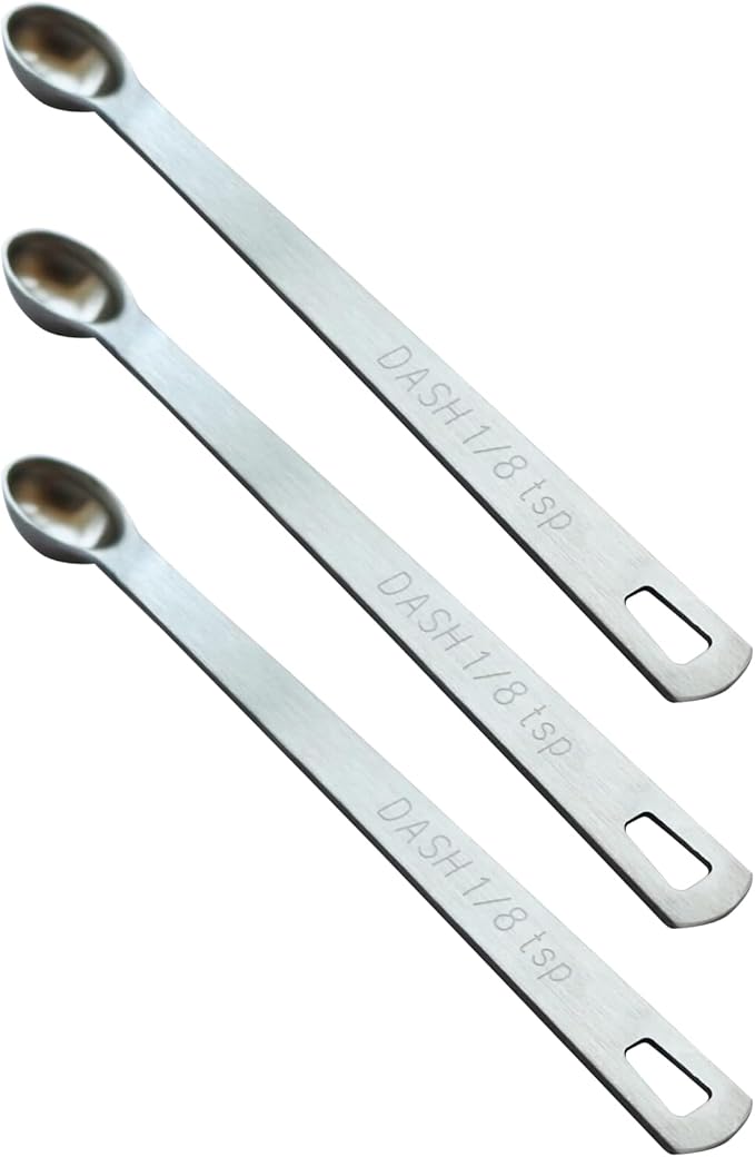 3PCS 1/8 Teaspoon(1/8tsp, 0.625 ml, Dash) Single Tiny Measuring Spoon, Small Individual Stainless Steel Measure Spoons Only by BERYLER