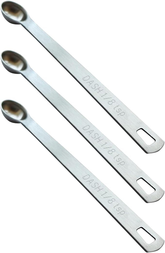 3PCS 1/8 Teaspoon(1/8tsp, 0.625 ml, Dash) Single Tiny Measuring Spoon, Small Individual Stainless Steel Measure Spoons Only by BERYLER